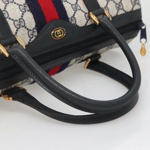 GUCCI GG Supreme Sherry Line Boston Bag PVC Navy Gold Auth ep10844 - Picture 8 of 16